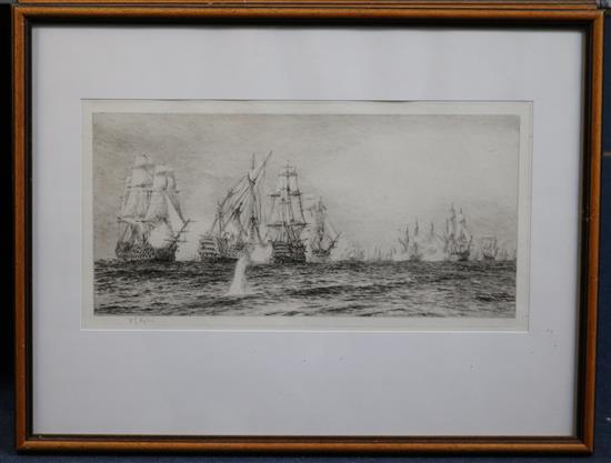 William Lionel Wyllie (1851-1931) The Battle of Trafalgar, 7 x 15in.